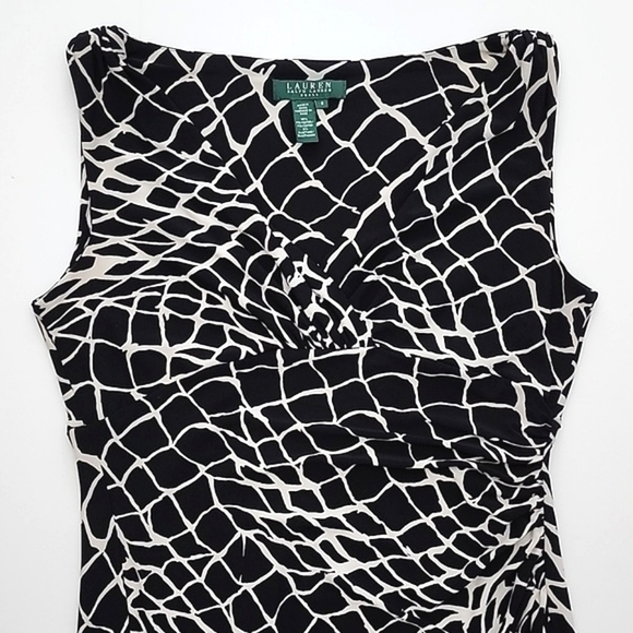 Lauren Ralph Lauren Faux Wrap Sleeveless Dress V Neckline Black White Size 8 - Picture 4 of 12